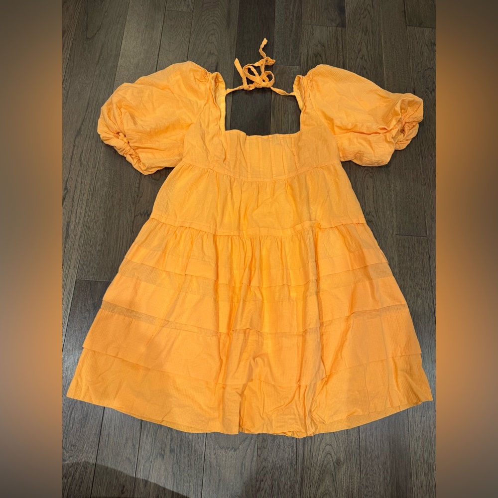Anthropologie Orange Puff Sleeve Mini Dress